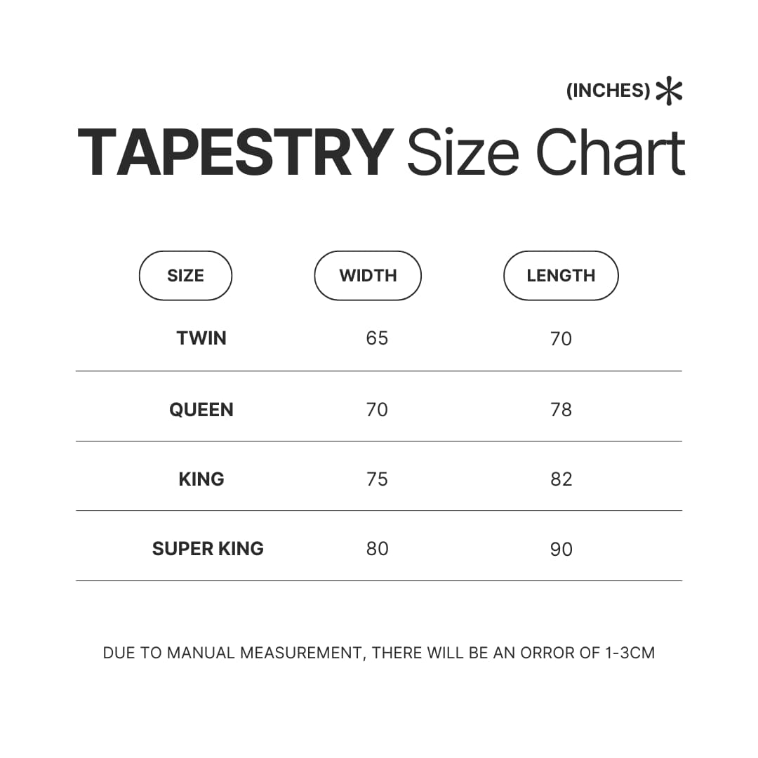 Tapestry Size Chart - Five Nights at Freddy's UK Store